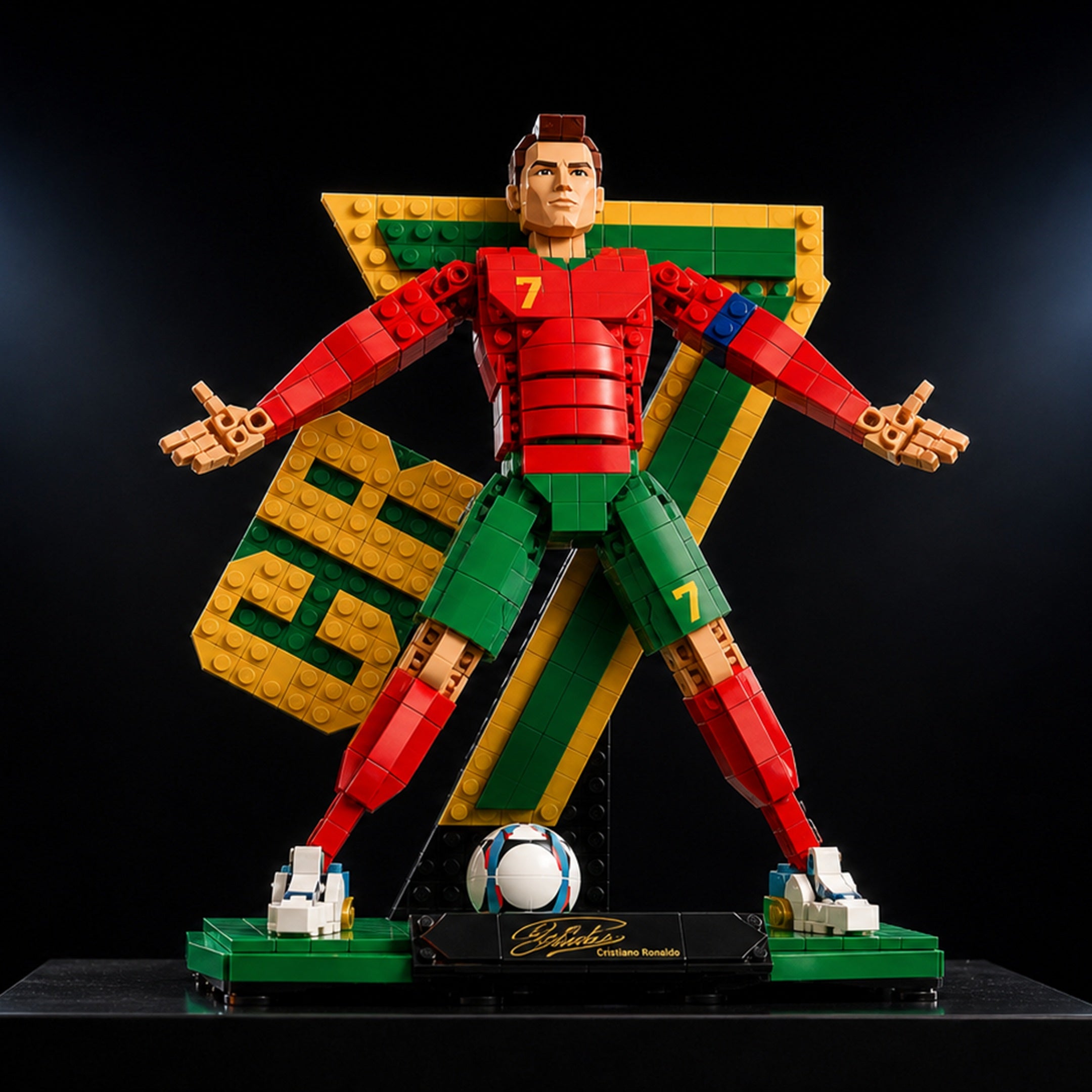 Cristiano Ronaldo Lenda do Futebol (854 pe&ccedil;as) - fundo preto com luzes