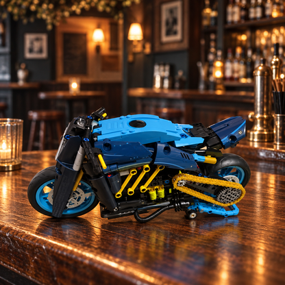 Miniatura Bugatti Diavel em bar com ilumina&ccedil;&atilde;o quente