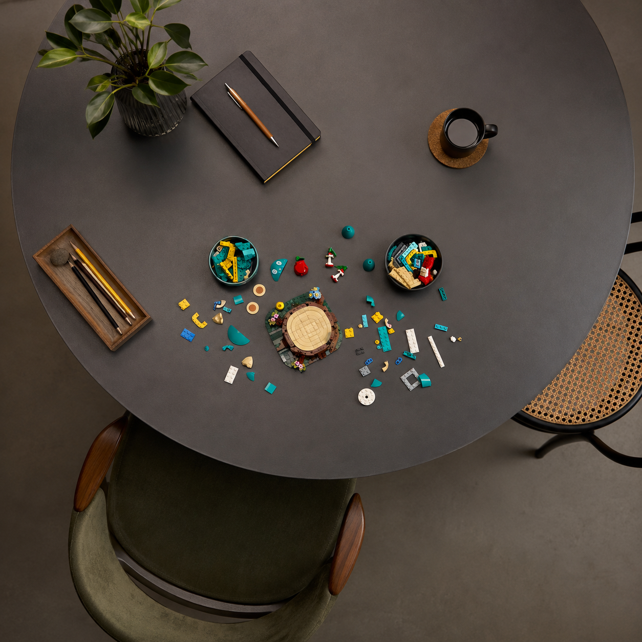 Pe&ccedil;as do Munchlax organizadas para a montagem sobre a mesa