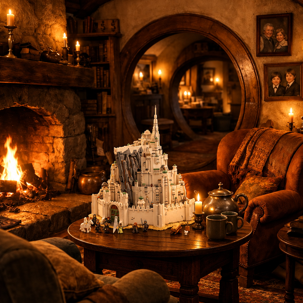 Minas Tirith em miniatura junto &agrave; lareira