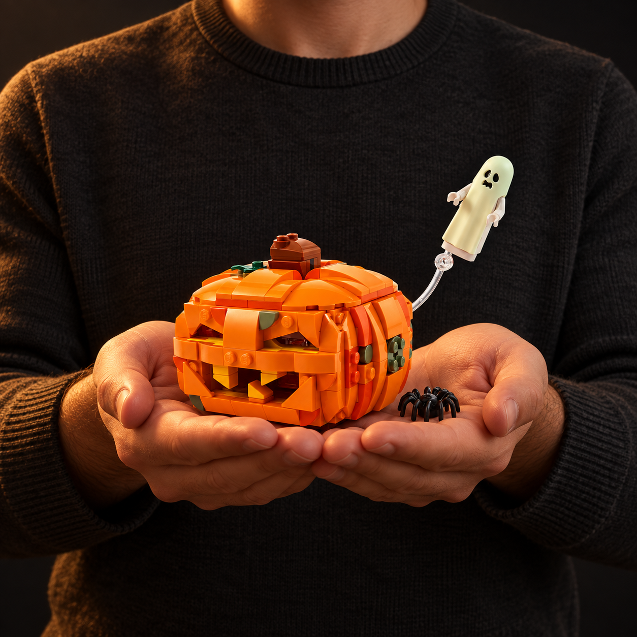 Halloween: Lanterna de Ab&oacute;bora (323 pe&ccedil;as): pessoa segurando o modelo em escala real.