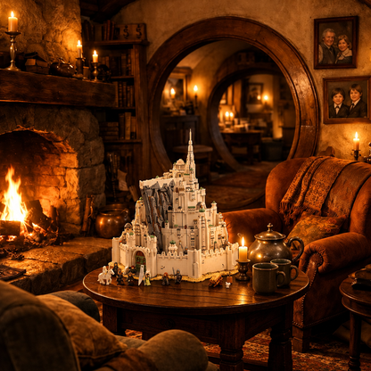 Minas Tirith em miniatura junto &agrave; lareira