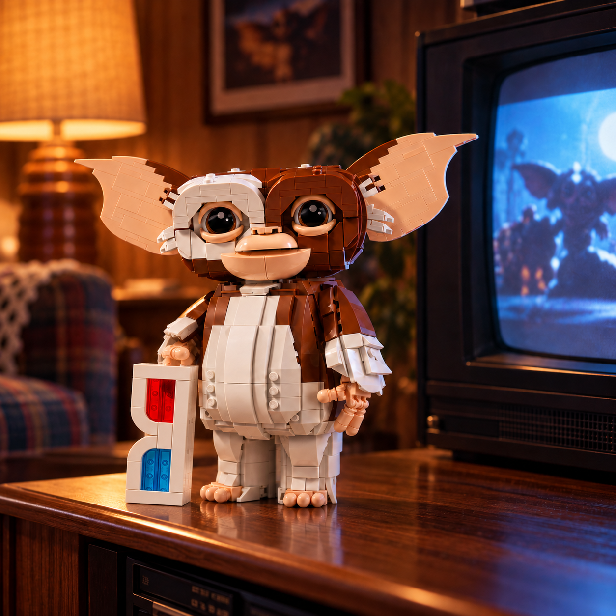 Gremlins: Gizmo (1.125 pe&ccedil;as): cena ambientada, sala tv retro.