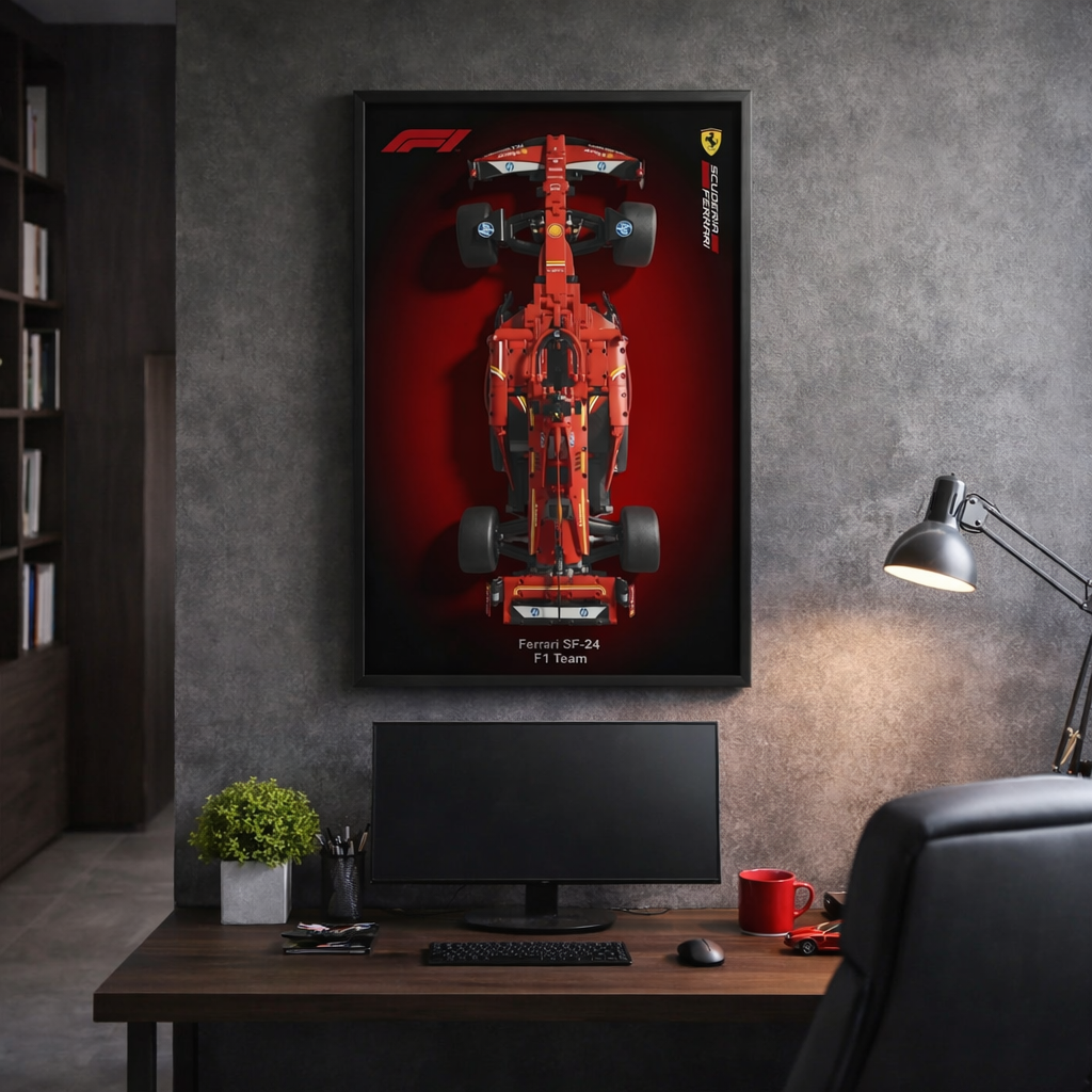 Compre Junto! Miniatura de F&oacute;rmula-1 Ferrari SF24 + Quadro Fosco