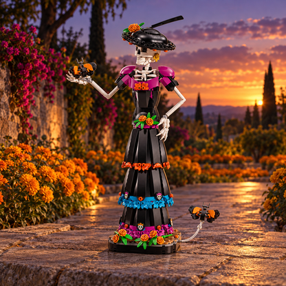 La Catrina (1212 pe&ccedil;as): cena ambientada, caminho cemiterio cempasuchil.