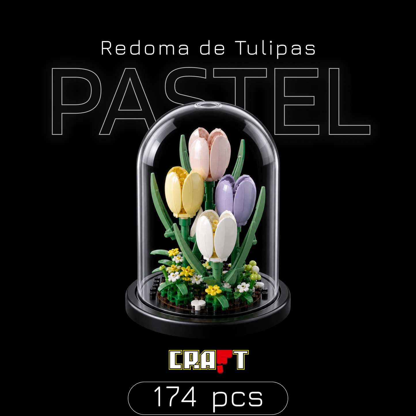 Redoma de Tulipas Pastel (174 pe&ccedil;as)