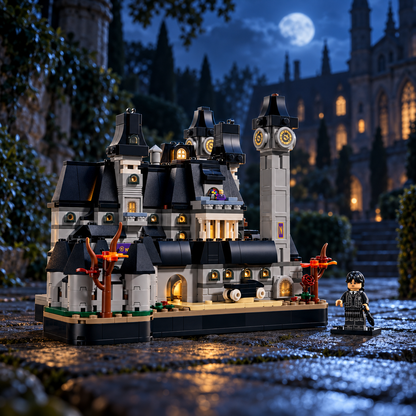 Wandinha: Academia Nevermore (890 pe&ccedil;as): cena ambientada, jardim noturno.