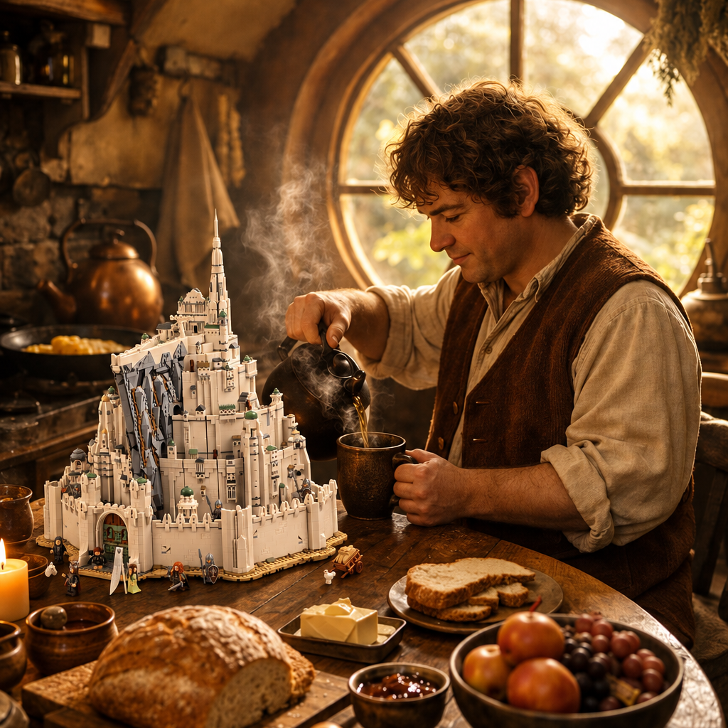 Minas Tirith em miniatura em cozinha durante o caf&eacute; da manh&atilde;