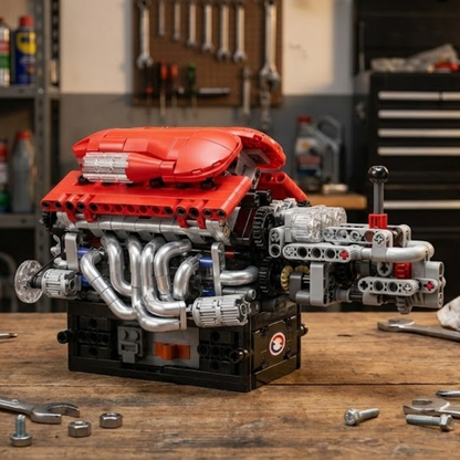 Motor V12 Supercar com Transmiss&atilde;o (863 pe&ccedil;as) - Brics Craft