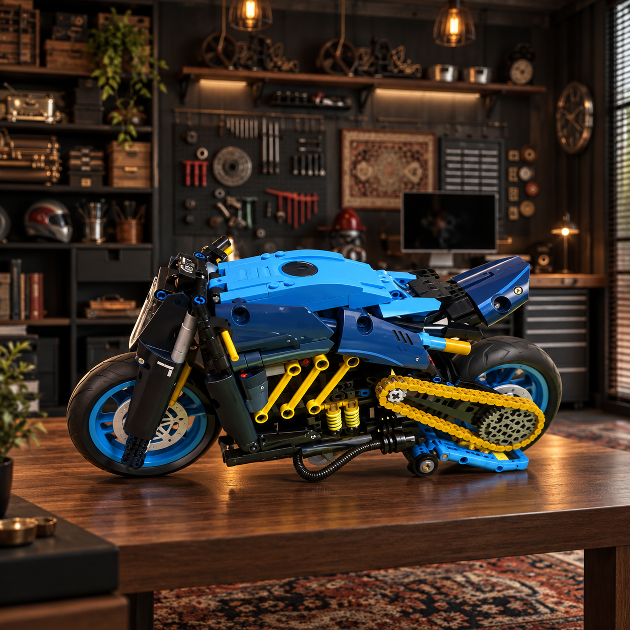 Miniatura Bugatti Diavel em est&uacute;dio escuro