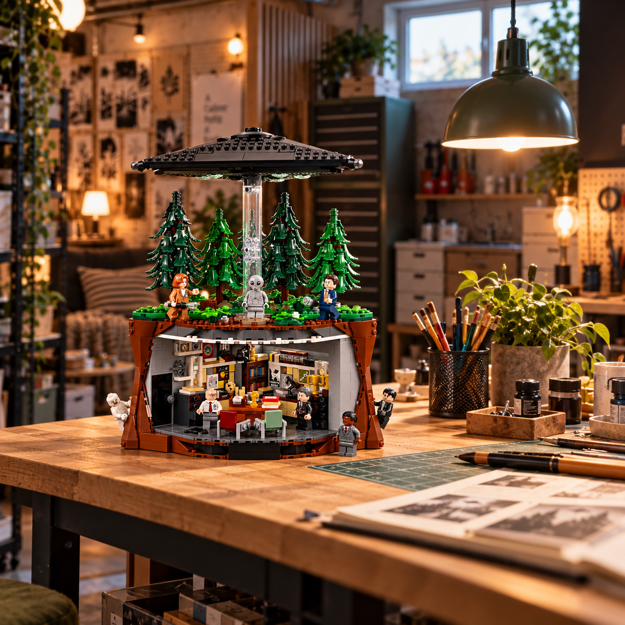 Cena 06: conjunto LEGO Arquivo X em ambiente tem&aacute;tico, fotografia de produto ambientada.