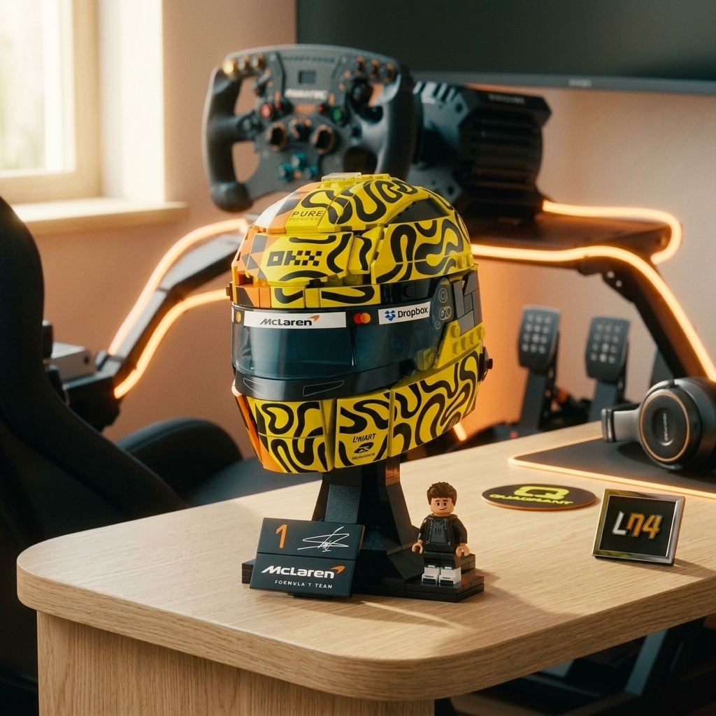 Capacete McLaren Mastercard - Lando Norris em ambiente moderno 2