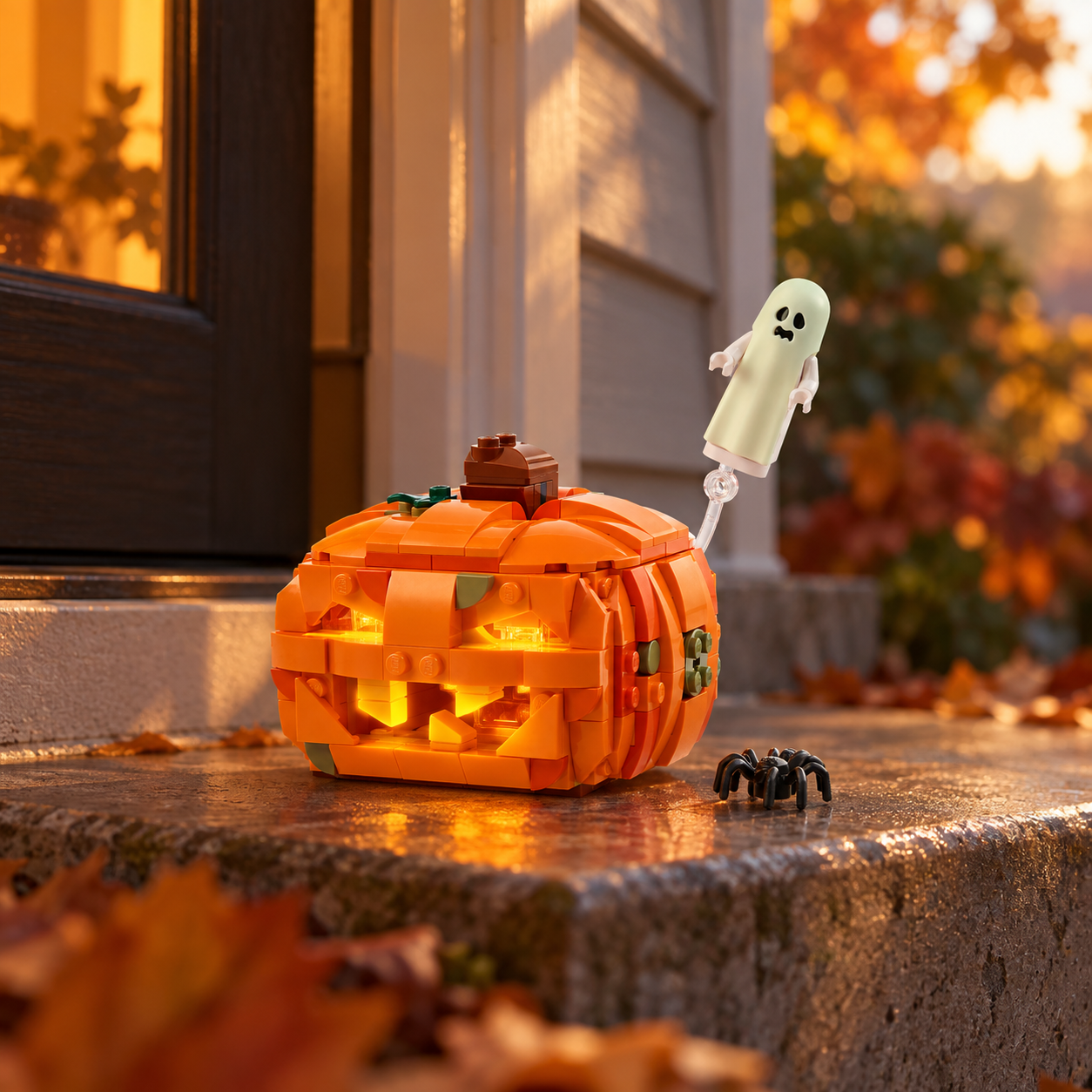 Halloween: Lanterna de Ab&oacute;bora (323 pe&ccedil;as): cena ambientada, varanda outonal.